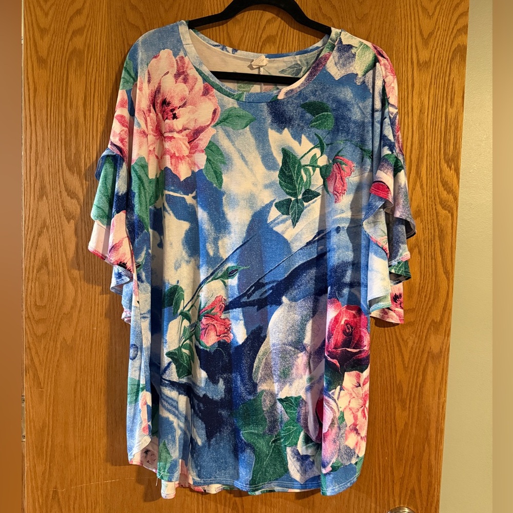 Floral Blue and Pink Women's Top
